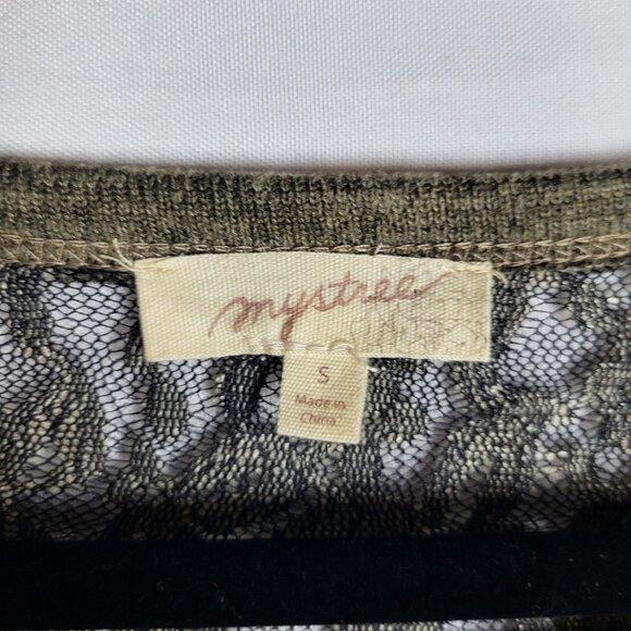 Mystree Boho Top Blouse Women's Small Olive Green Burnout Velvet Lace Whimsigoth - Picture 4 of 9